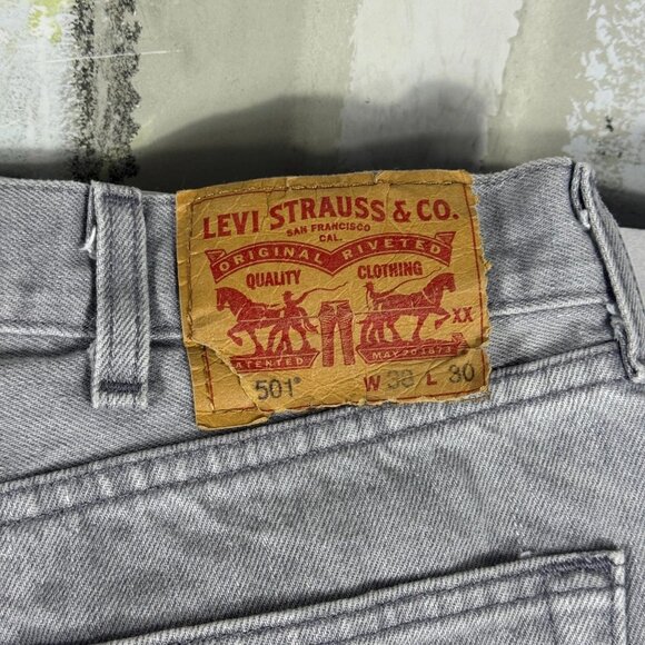 Levis 501 Mens Straight Leg Jeans Gray Button Fly 5-Pocket Outdoor Size 38x30 - Picture 13 of 16